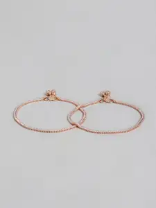 AccessHer Women Set Of 2 Rose-Gold plated AD Studded Handcrafted Anklet