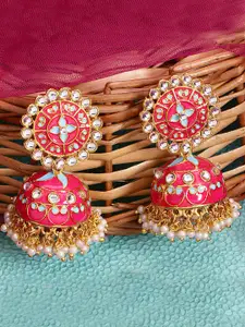 LIVE EVIL Gold-Plated Pink & Blue Dome Shaped Jhumkas