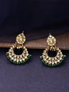 LIVE EVIL Gold-Plated White & Green Crescent Shaped Chandbalis Earrings