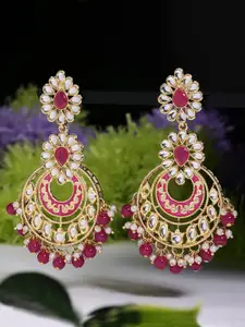 LIVE EVIL Gold-Plated Pink & White Crescent Shaped Chandbalis