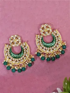 LIVE EVIL Gold-Plated Green & White Crescent Shaped Chandbalis