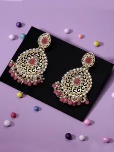 LIVE EVIL Gold-Plated Pink & White Teardrop Shaped Drop Earrings