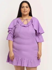Flambeur Purple Tie-Up Neck Crepe A-Line Dress