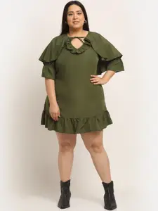 Flambeur Olive Green Crepe A-Line Dress