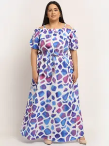 Flambeur Multicoloured Plus Size Off-Shoulder Crepe Maxi Dress