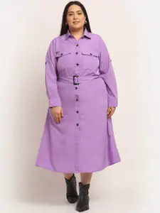 Flambeur Women Purple Crepe Shirt Midi Dress