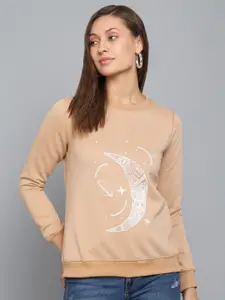 Kotty Women Beige Printed Round Neck Sweatshirt