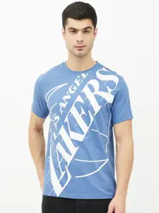 NBA Men Blue Typography Los Angeles Lakers Oversized Logo Printed Basketball T-shirt