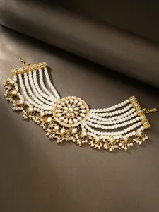 Peora Women White Gold-Plated Multistrand Kundan Bracelet