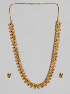 Peora Gold-Toned South Indian Traditional Style Necklace Earring Jewellery Set