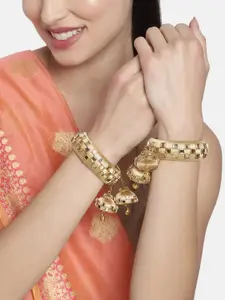 Peora Set of 2 Gold-Plated Handcrafted Kundan Studded Bangles with Jhumka Danglers