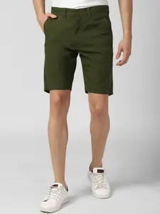 Peter England Casuals Men Olive Green Solid Regular Fit Mid-Rise Regular Shorts