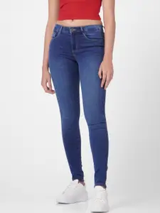 ONLY Women Blue Skinny Fit High-Rise Low Distress Light Fade Jeans