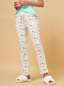 Dreamz by Pantaloons Women Off-White & Yellow Printed Pure Cotton Lounge Pants