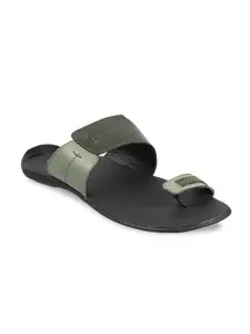Metro Men Olive Solid One Toes Comfort Sandals