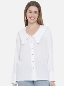 Indietoga Women White Classic Cotton Linen Casual Shirt
