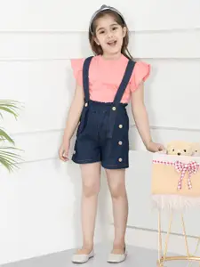 LilPicks Girls Pink & Navy Blue Top with Shorts