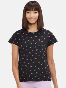 Dreamz by Pantaloons Black Floral Print Lounge tshirt