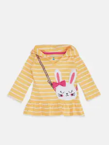 Pantaloons Baby Girls Yellow Striped Applique T-shirt