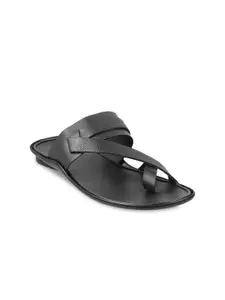 Mochi Men Black Leather Comfort Sandals