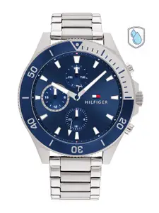 Tommy Hilfiger Men Blue Dial & Silver Toned Stainless Steel Bracelet Style Straps Analogue Watch TH1791917