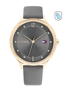 Tommy Hilfiger Women Grey Embellished Dial & Grey Leather Straps Analogue Watch TH1782430