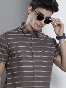 The Indian Garage Co Men Grey Cotton Striped Casual Shirt