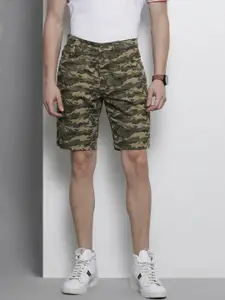 The Indian Garage Co Men Olive Green Printed Slim Fit Chino Shorts