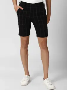 Peter England Men Black & White Checked Slim Fit Shorts