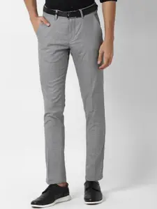 Louis Philippe Sport Men Grey Checked Slim Fit Trousers