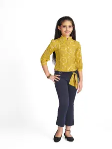 Tiny Girl Girls Mustard & Black Printed Top with Trousers