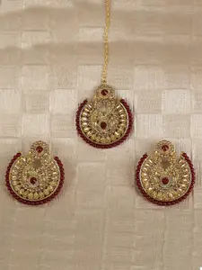 LIVE EVIL Woman Set of Brown & Golden Maang Tikka With Earrings