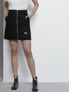 Tommy Hilfiger Women Black Solid Pure Cotton Straight Mini Skirt