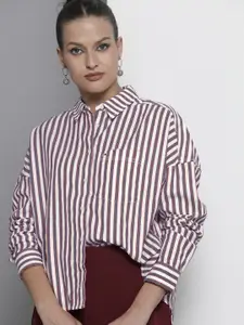 Tommy Hilfiger Women White Boxy Striped Pure Cotton Casual Shirt
