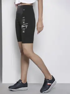 Tommy Hilfiger Women Black Typography Printed Slim Fit Biker Shorts