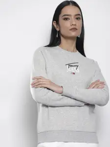 Tommy Hilfiger Women Grey Melange Sweatshirt with Printed Detail