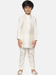 Sethukrishna Boys Cream-Coloured Kurta with Pyjamas