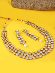 LIVE EVIL White & Gold-Toned Kundan Studded Necklace Set