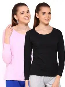 appulse Women Pack of 2 Pink & Black Cotton T-shirt