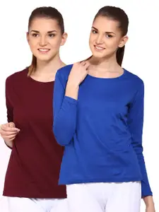 appulse Women Pack of 2 Maroon & Blue Cotton T-shirt