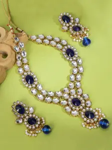 LIVE EVIL Blue & Transparent Gold-Plated Necklace With Earring