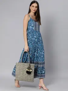 Global Desi Women Blue Floral Printed  Maxi Dress