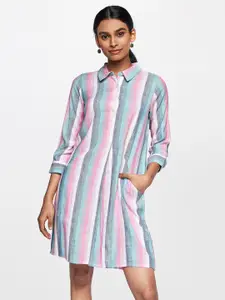 Global Desi Women Multicoloured Striped Pure Cotton Shirt Dress