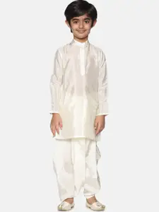 Sethukrishna Boys Cream-Coloured Kurta with Dhoti Pants