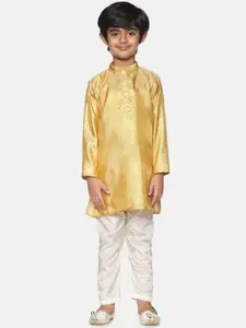 Sethukrishna Sethukrishna Boys Gold-Toned & Off-White Kurta With Pyjamas
