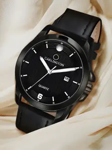 CARLINGTON Men Black Dial & Black Leather Straps Analogue Watch CT1040 Black