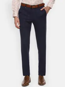 V Dot Men Navy Blue Slim Fit Trousers