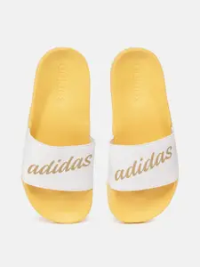 ADIDAS Women White & Gold-Toned Printed Adilette Shower Sliders