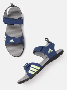 ADIDAS Men Navy Blue & Green Solid Planton Sports Sandals