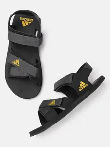 ADIDAS Men Charcoal Grey & Black Woven Design Trigno Sports Sandals